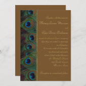 Bruin, Gouden Peacock Veren Bruiloft Uitnodiging (Voorkant / Achterkant)