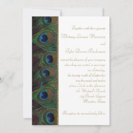 Bruin, Gouden Peacock Veren Bruiloft Uitnodiging