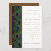 Bruin, Gouden Peacock Veren Bruiloft Uitnodiging (Voorkant / Achterkant)