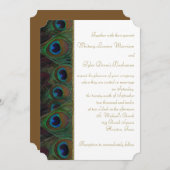 Bruin, Gouden Peacock Veren Bruiloft Uitnodiging (Voorkant / Achterkant)