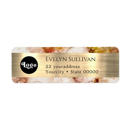 Bruin gouden waterverf logo terugzendadres label (Voorkant)