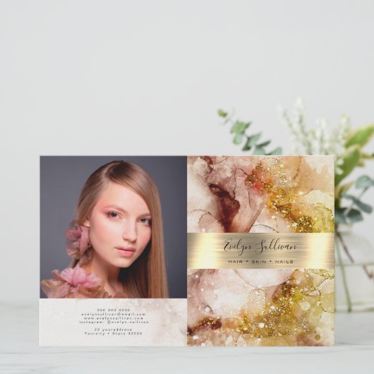 Bruin goudglitter-waterverf, tweeledige brochure (Staand voorkant)