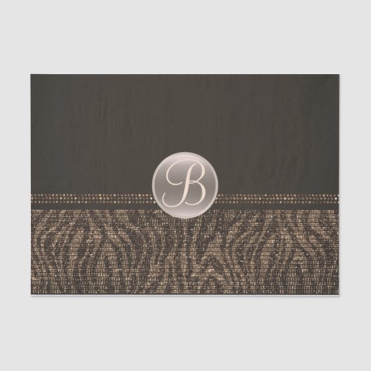 Bruin goudhoudende Zebra Sparkle Glam Monogram Ini Tissuepapier (Voorkant)