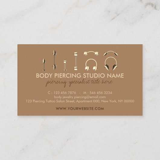 Bruin goudkleurig gelaatsmaakje doorboren klantenkaartje (Achterkant)