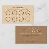 Bruin goudkleurig gelaatsmaakje doorboren klantenkaartje (Voorkant / Achterkant)