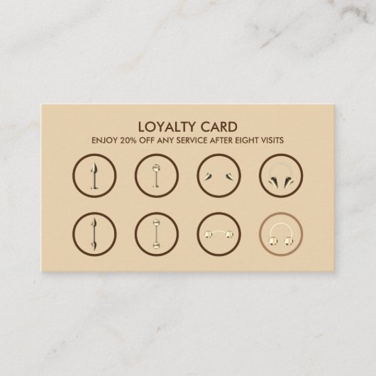 Bruin goudkleurig gelaatsmaakje doorboren klantenkaartje (Voorkant)