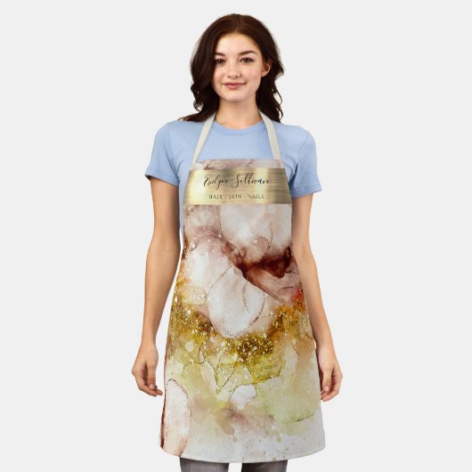 Bruin goudwaterverf schoonheidsprofessioneel schor schort (Gedragen)
