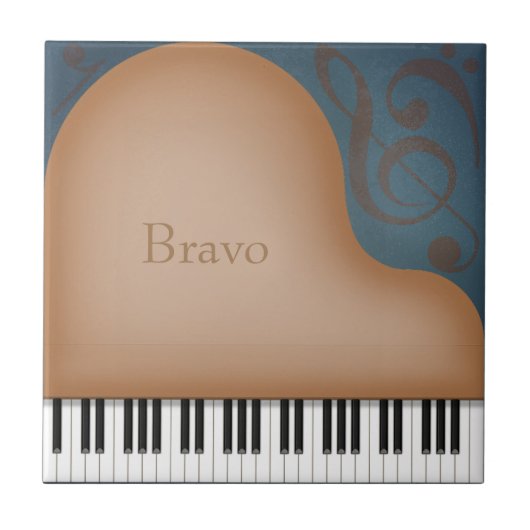 Bruin Grand Piano Aangepaste Musical Tegeltje (Voorkant)