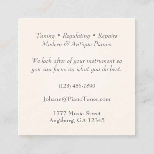 Bruin Grand Piano Memorable Music Industry Vierkante Visitekaartje (Achterkant)