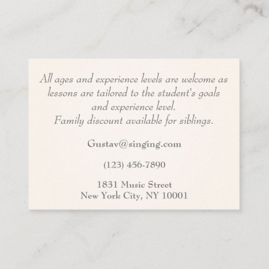 Bruin Grand Piano-muzikant Visitekaartje (Achterkant)