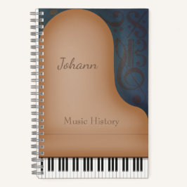 Bruin Grand Piano Whimsical Music Symbols Aangepas Notitieboek