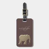 Bruin graniet en goudfolie olifant monogram bagagelabel (Voorkant verticaal)