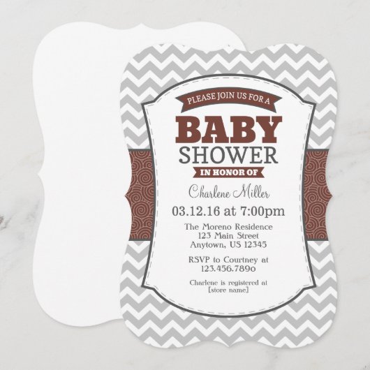 Bruin Gray Chevron Baby shower Kaart (Voorkant / Achterkant)
