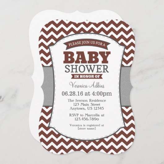 Bruin Gray Chevron Baby shower Kaart (Voorkant / Achterkant)