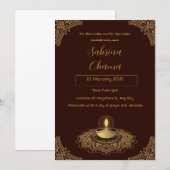 Bruin grenst aan traditionele Saraswathi Puja Invi Kaart (Voorkant / Achterkant)