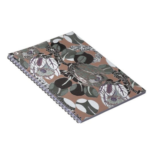 Bruin grijs bloemmotief notitieboek (Rechterzijde)