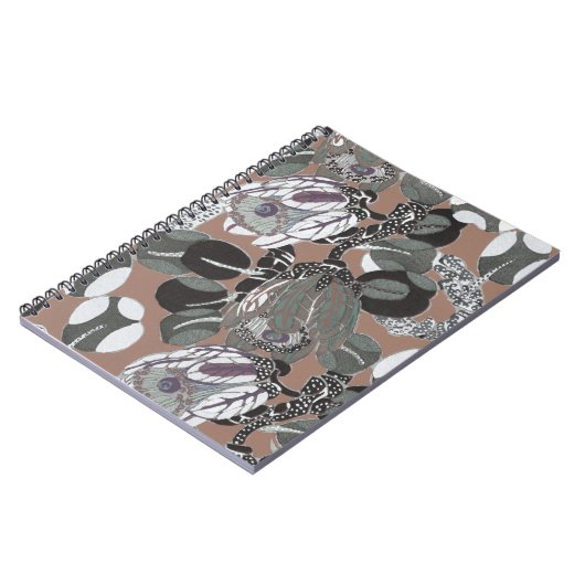 Bruin grijs bloemmotief notitieboek (Linkerzijde)