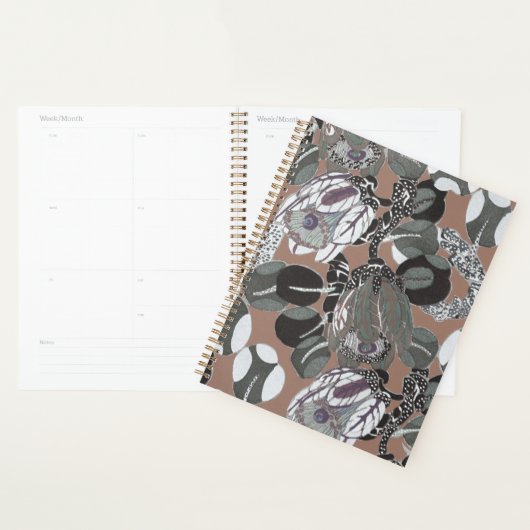 Bruin grijs bloemmotief planner (Display)