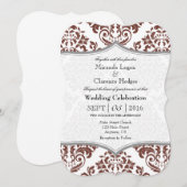 Bruin grijs Damask Bracket Wedding Invite Kaart (Voorkant / Achterkant)