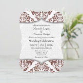 Bruin grijs Damask Bracket Wedding Invite Kaart (Staand voorkant)