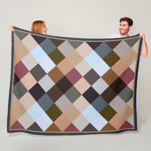 Bruin grijs Donker Mauve Taupe Squares Mosaic Patt Fleece Deken (In situ)