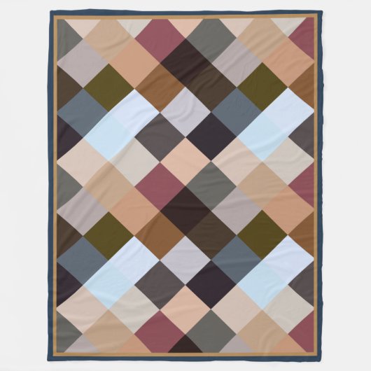 Bruin grijs Donker Mauve Taupe Squares Mosaic Patt Fleece Deken (Voorkant)