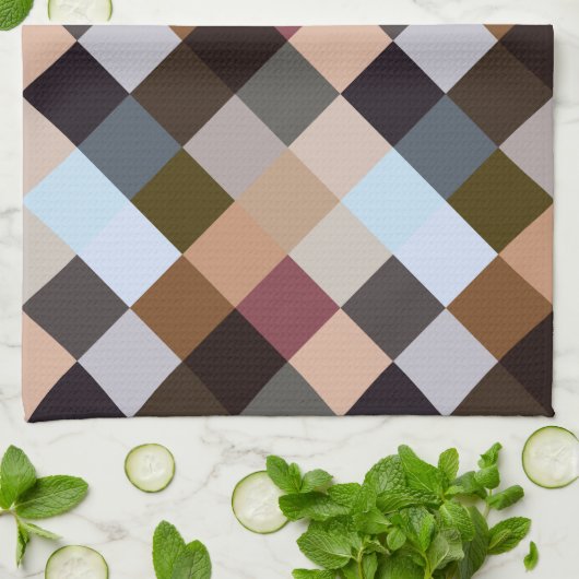 Bruin grijs Donker Mauve Taupe Squares Mosaic Patt Theedoek (Gevouwen)