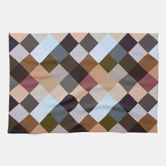 Bruin grijs Donker Mauve Taupe Squares Mosaic Patt Theedoek (Horizontaal)