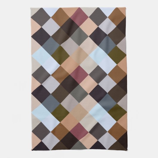 Bruin grijs Donker Mauve Taupe Squares Mosaic Patt Theedoek (Verticaal)