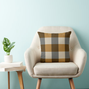 Bruin, grijs en beige Plaid Sierkussen