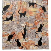 Bruin grijs Frans kattebakje Parijs schoengordijn Douchegordijn (Voorkant)