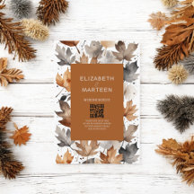 Bruin Grijs Herfst Bladeren Huwelijksuitnodiging