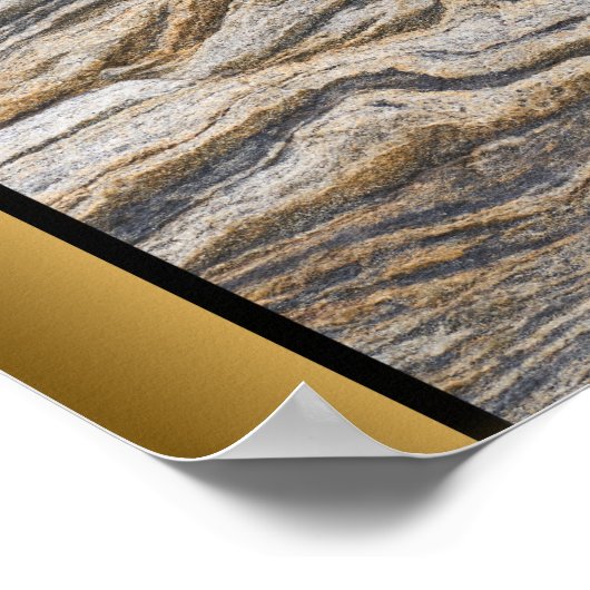 Bruin Grijs Marmeren Steen/Zwart Gouden Rand Art Poster (Hoek)