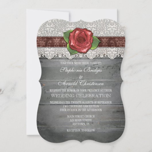 Bruin grijs Rustic Wood Roos Wedding Invite Kaart (Voorkant)