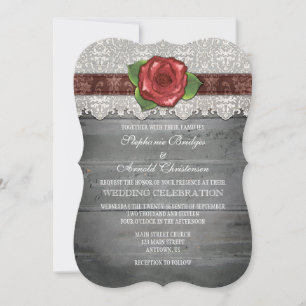 Bruin grijs Rustic Wood Roos Wedding Invite Kaart
