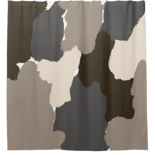 Bruin, grijs, Taupe en Ivory Fingerschilderij Douchegordijn (Voorkant)