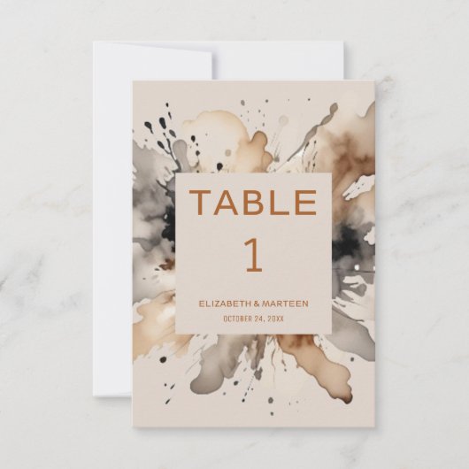 Bruin Grijs Waterverf Herfst Trouwtafel Nummer (Voorkant)