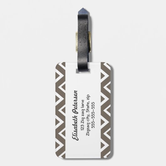 Bruin grijs wit zigzagpatroon bagagelabel (Achterkant verticaal)