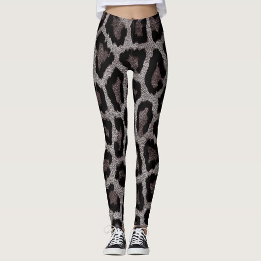 Bruin Grijs Zwart Leopard Dierenprint Leggings (Voorkant)