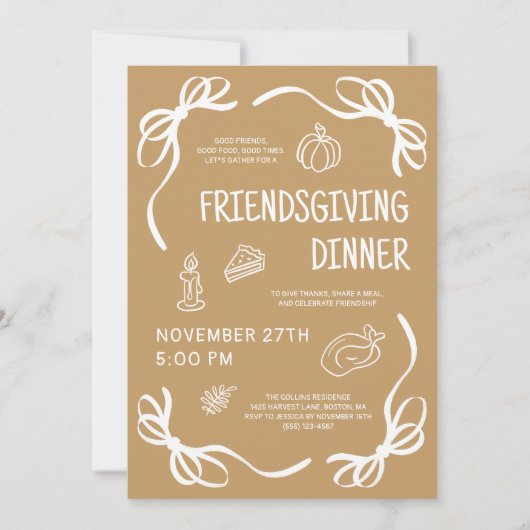 Bruin grillige hand getrokken Vriendschapsdiner Kaart (Voorkant)