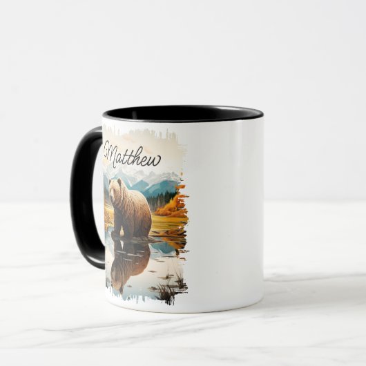 Bruin Grizzly Beer Lake Mountain reflectie Mok (Voorkant links)
