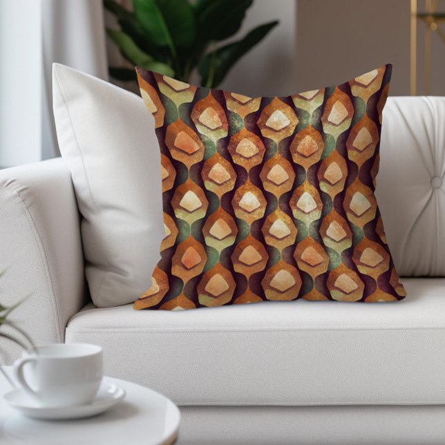 Bruin Groen Abstract Aardtinten Kussen (Burnt orange fall/autumn colors decorator pillow)