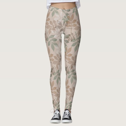 Bruin groen blad leggings (Voorkant)