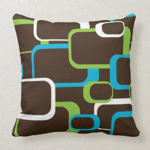 Bruin Groen Blauw Wit Retro Vierkantjes Kussen