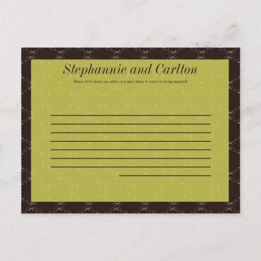 bruin/groen bruiloft schrijfbaar advies Kaart (Voorkant)