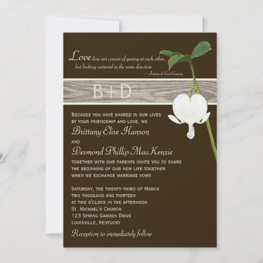 Bruin groen eivoor bloeding Heart Wedding Invite Kaart (Voorkant)