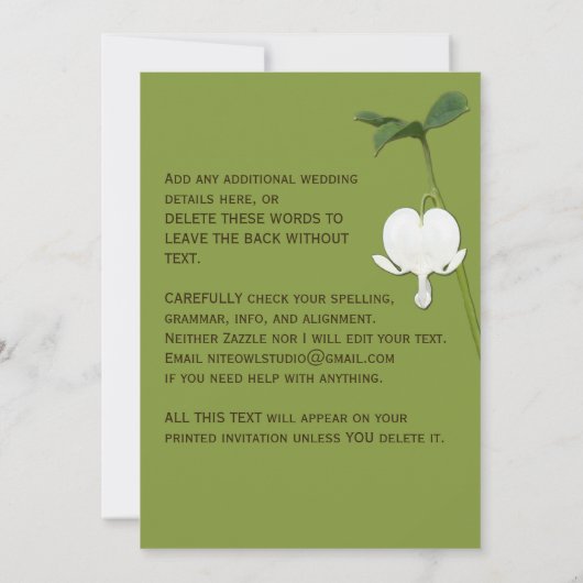 Bruin groen eivoor bloeding Heart Wedding Invite Kaart (Achterkant)