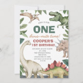 Bruin groen gebladerte dinosaurus verjaardag kaart (Voorkant)