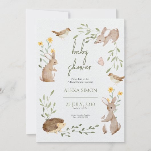 Bruin Groen Geïllustreerd Baby shower Kaart (Voorkant)