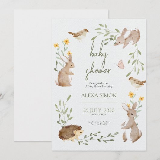 Bruin Groen Geïllustreerd Baby shower Kaart (Voorkant / Achterkant)